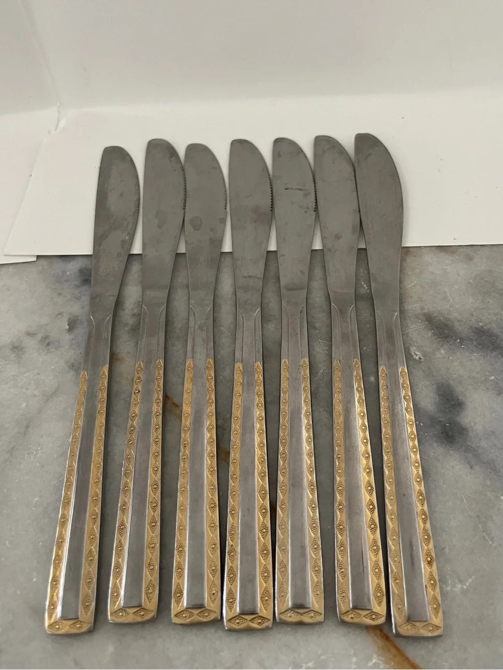 7 SOLIGEN GERMANY 8.5” Stainless & GOLD Accent Flatware Knives Add/Replacement